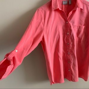 Chico’s Size 1 Pink Long Sleeve Button Down Sz M/8